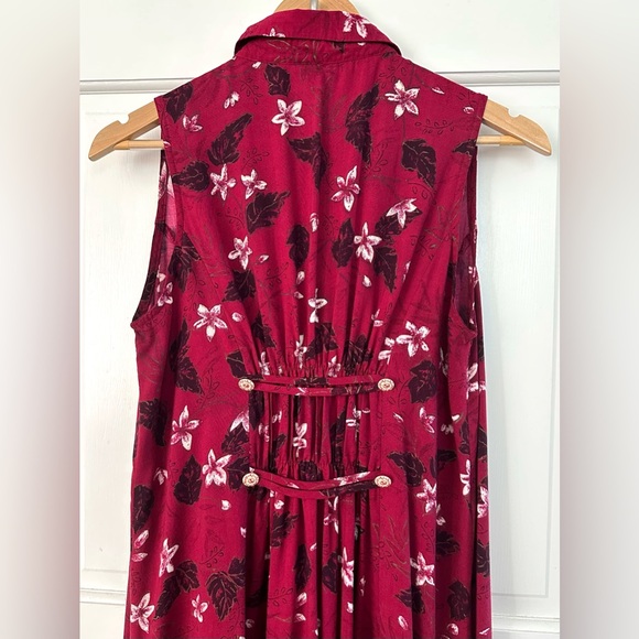 Vintage Fashion Bug Red Floral Dress Sleeveless Button Down Midi Maxi Size 14 - Picture 6 of 16